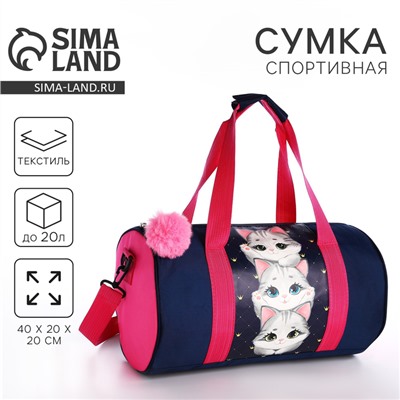 Сумка детская спортивная «Котята», 40×20×20 см, 40×20 х см, синяя, отдел на молнии