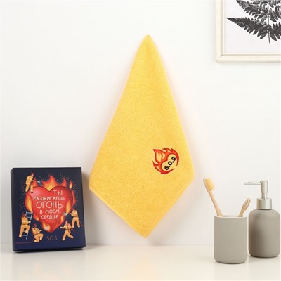 Полотенце махровое «Огонь в сердце», 35×60 см, хлопок 100%, жёлтое