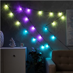 УЦЕНКА Умная гирлянда «Нить» 6 м с насадками «Калейдоскоп», IP20, тёмная нить, 20 LED, свечение RGB, USB