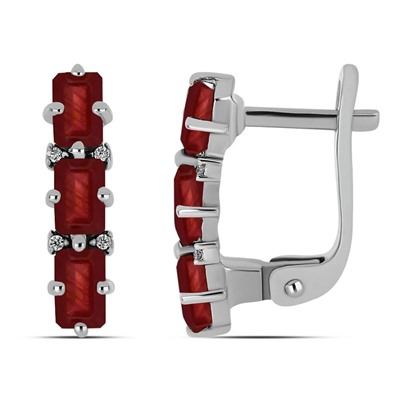 Серьги, 6 рубин корунд октагон 3х5 мм, Ниагара