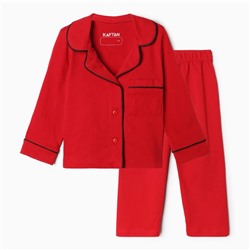 Пижама детская новогодняя (рубашка, брюки) KAFTAN Classic line, размер 36 (134-140 см), однотонная, красная