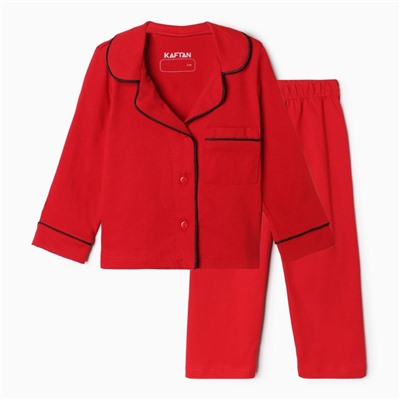 Пижама детская новогодняя (рубашка, брюки) KAFTAN Classic line, размер 36 (134-140 см), однотонная, красная