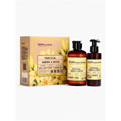 Подарочный набор женский VEGAN.Love.Studio, гель для душа, крем-лосьон, парфюмированный, ваниль, амбра, мускус