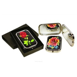 Cindy Косметическое зеркало, квадрат, цветы на черном фоне 2094