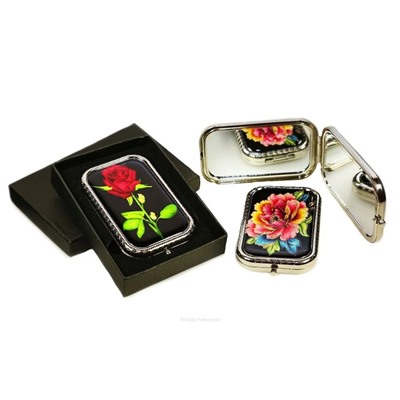 Cindy Косметическое зеркало, квадрат, цветы на черном фоне 2094