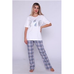 Костюм женский с брюками и футболкой 375 (Белый_серый)