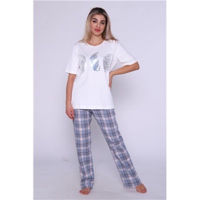 Костюм женский с брюками и футболкой 375 (Белый_серый)