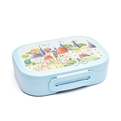 Набор: Ланч-бокс 0,98л и стакан детский с крышкой, петлей и декором 0,4л (Светло-голубой)