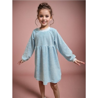 Платье Велюр с длинным рукавом 33054 (Голубой)