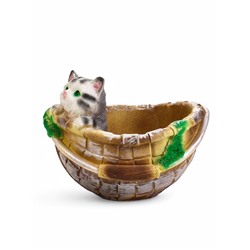 Декоративное кашпо из гипса «Котёнок в корзинке», 23×21×18 см