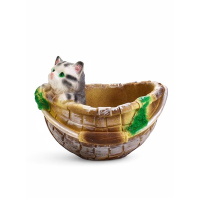 Декоративное кашпо из гипса «Котёнок в корзинке», 23×21×18 см