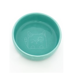 Миска керамическая «Семья котов» 300 мл - 13.4×13.4×4 см, бирюзовая