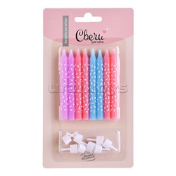 Свечи Нежный микс, Макарунс, 0,8*8 см, 8 шт. с держат.