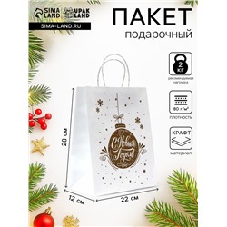 Пакет бумажный подарочный новогодний, «Ёлочная игрушка», 22×12×28 см