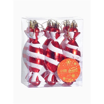 Ёлочные игрушки 6 шт. «Конфетки полосатые» 3.5×10.5 см, красно-белый