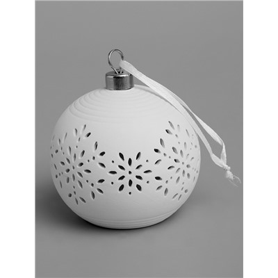 Ёлочный шар «Снежинки», 9×9×9.8 см, 1 LED, керамика, от батареек LR44×2, свечение тёплое белое