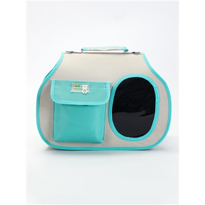 Сумка - переноска. 45×24×33 см с органайзером и окном, белая, мятная