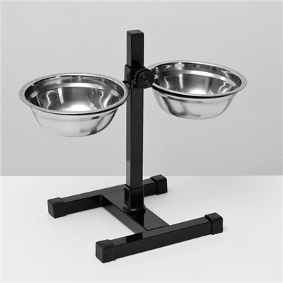 Подставка с мисками, 2×500 мл, высота 30 см, разборная, чёрная