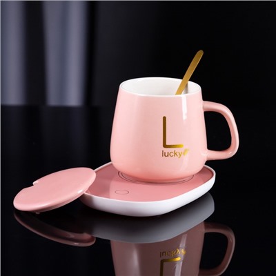 Кружка с подогревом LSK-1501, подставка, от USB, 16 Вт, розовая