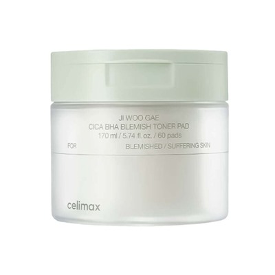 Celimax Пилинг-пэды от воспалений для проблемной кожи с центеллой 60 шт Ji Woo Gae Cica BHA Blemish Toner Pad