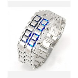 LED-часы "Самурай" Серебристый браслет, синие диоды 9046180
