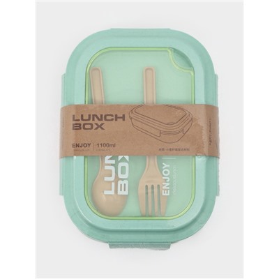 Ланч - бокс контейнер для еды Доляна «Завтрак», 1.1 л, 3 ячейки, вилка, ложка, 22×16×6.5 см, пластик, бирюзовый