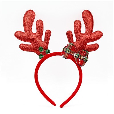 Ободок новогодний карнавальный "Оленьи рожки с бантиком"