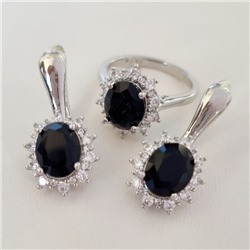 Комплект ювелирная бижутерия  серьги и кольцо 20 р, покрытие: посеребрение, вставка: фианиты, цвет: черный и прозрачный, арт.313.002-20