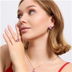 Комплект ювелирной бижутерии серьги, кулон и кольцо 19 р, покрытие посеребрение, вставка: фианит, цвет: розовый, арт.313.196-19