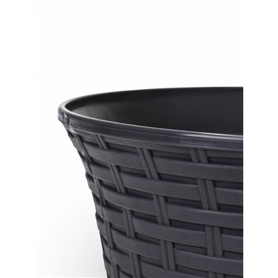 Кашпо для цветов «Ротанг», 8 л, d=27.5 см, h=20.5 см, пластиковое, с поддоном, серое