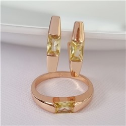 Комплект ювелирной бижутерии коллекция "Дубай" серьги и кольцо 17 р, покрытие позолота, вставка: фианиты, цвет: желтый, арт.215.383-17