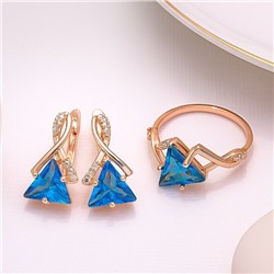 Комплект ювелирной бижутерии коллекция "Дубай" серьги и кольцо 17 р, покрытие позолота, вставка: фианиты, цвет: голубой и прозрачный, арт.215.405-17