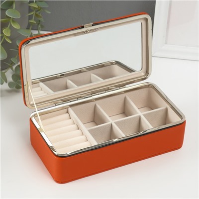 Шкатулка для украшений «Мелкая рябь», с зеркалом, искусственная кожа, оранжевая, 10×18×6 см