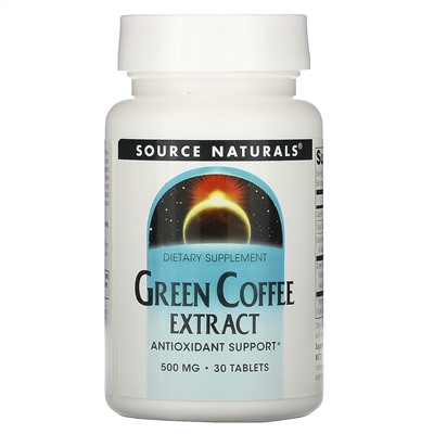 Source Naturals, Экстракт зелёного кофе, 500 мг, 30 таблеток
