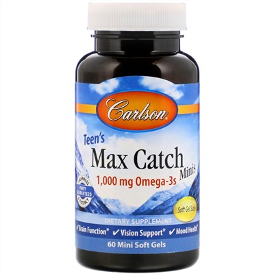 Carlson Labs, Teen's Max Catch Minis, 1,000 mg, 60 Mini Soft Gels