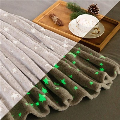 Плед светящийся в темноте «Этель. Звезды», 150×200 см, корал-флис, серый