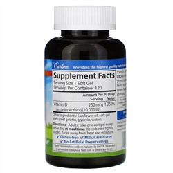 Carlson Labs, Витамин D3, 250 мкг (10 000 МЕ), 120 мягких желатиновых капсул