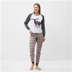Пижама новогодняя женская (лонгслив, брюки) Tusi, серая, размер 44