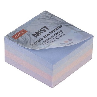 Бумага для заметок с клеевым краем 50х50 мм 60 листов 4 цв. "Mist" европодвес 090342 Хатбер