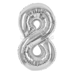 Шар (40''/102 см) Цифра, 8, Серебро, 1 шт. в уп.