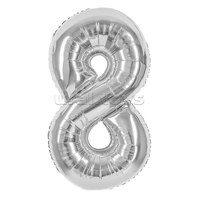 Шар (40''/102 см) Цифра, 8, Серебро, 1 шт. в уп.