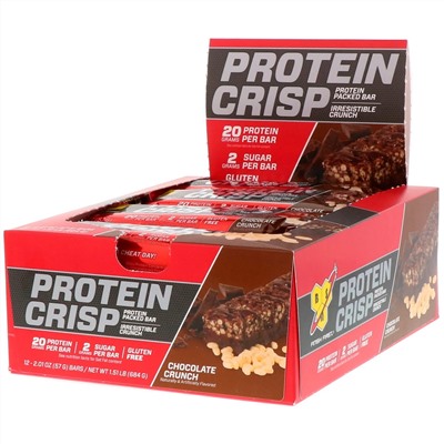 BSN, Protein Crisp, кранч с шоколадом, 12 батончиков, 57 г (2,01 унции) каждый