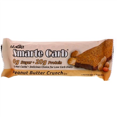 NuGo Nutrition, Smarte Carb Bar, Peanut Butter Crunch, 12 Bars, 1.76 oz (50 g) Each