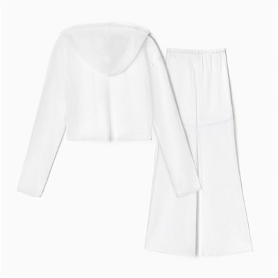 Костюм женский (лонгслив с капюшоном, брюки) MINAKU: Casual Collection, размер 46, белый