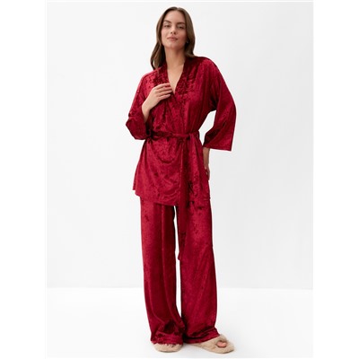 Костюм домашний женский (жакет, брюки) KAFTAN «Бархат», размер 52-54, бордовый