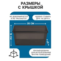 Ящик пластиковый для хранения, с крышкой, объём — 10 л, прозрачно-чёрный