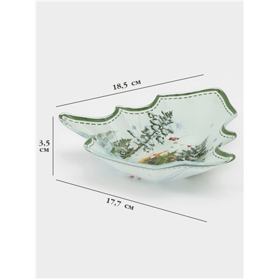 Блюдо новогоднее сервировочное Доляна «Зверьки в лесу», 17.7×18.5×3.5 см, стекло, белое, зелёное