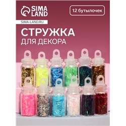 Стружка для декора, 12 бутылочек, разноцветные