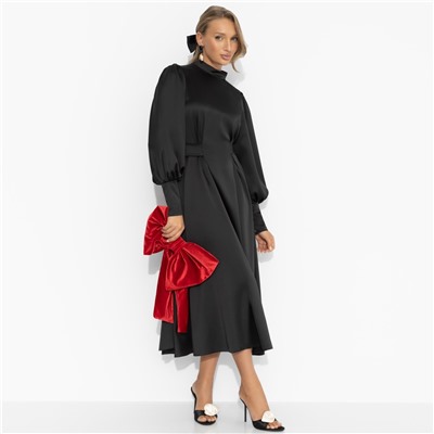 Платье приталенное из атласа, Притяжение элегантности (чёрная магия)