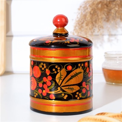 Банка для хранения сыпучих продуктов, кадочка, средняя, 9×14 см, дерево, хохлома, МИКС